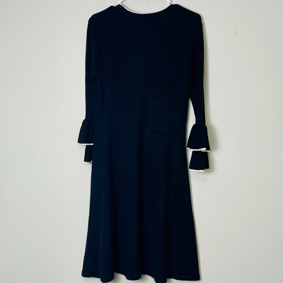 Vince Camuto Knit Dress Women Medium Black Ruffle Sleeve Trim A-Line Career - Picture 2 of 12